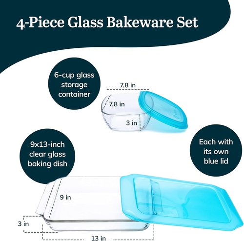 Libbey Baker’s Premium 4-Piece Glass Baking Dish Set - Multipurpose Casserole Dishes with Lids | Ideal for Potlucks & Leftovers