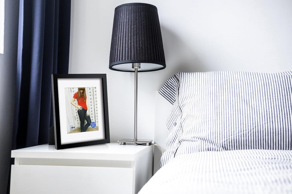 RPJC 11x14 Inch Picture Frame - Solid Wood & High Definition Glass | Displays 8x10 with Mat or 11x14 Without Mat, Black