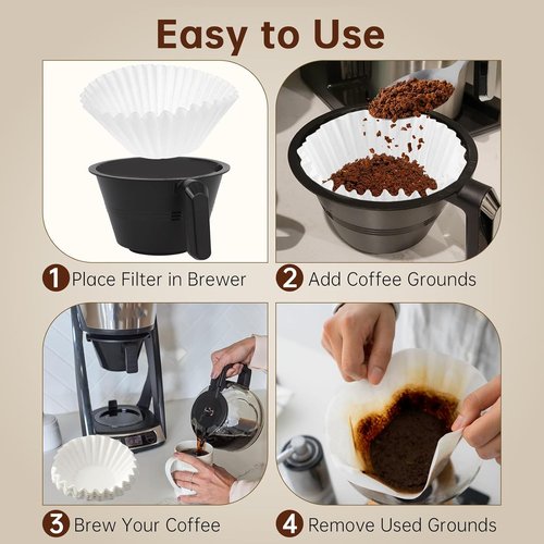 Bunn 100 Count Coffee Filters - Commercial Basket Filters for Enhanced Brew Extraction | White Disposable Paper