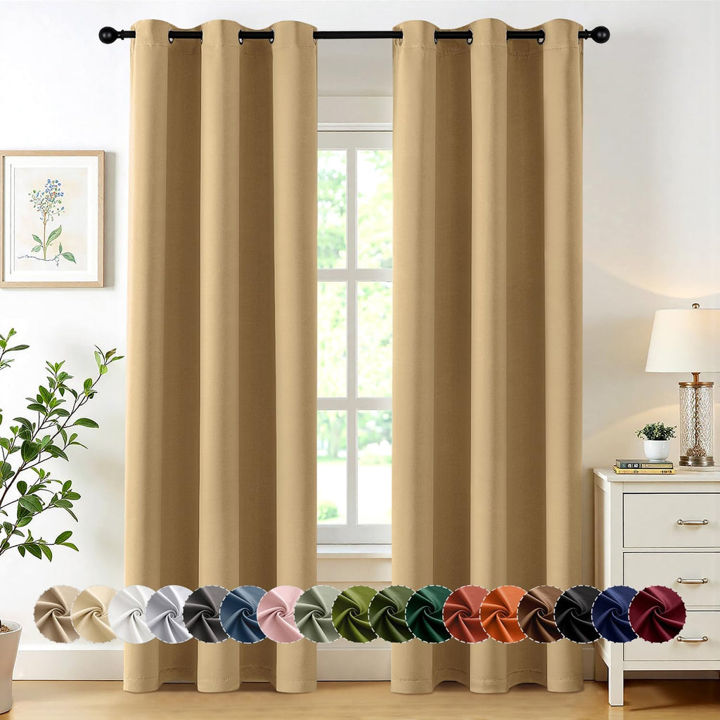MIULEE Gold Blackout Curtains - Thermal Insulated Room Darkening Drapes | 72-Inch Length, 2 Panels
