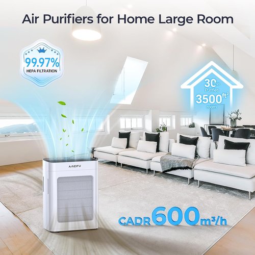 **Skiennix Air Purifier - 3-Stage HEPA Filter with Smart WiFi Control | Large Room Up to 3500 Ft²**
