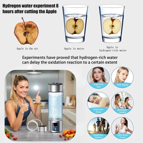 Hydrogen Water Bottle Generator with LED Screen, Portable Rechargeable Hydrogen Water Bottle 460ml with Advanced SPE PEM Technology 6000+ PPB, Ionizer Machine for Home/Office/Travel