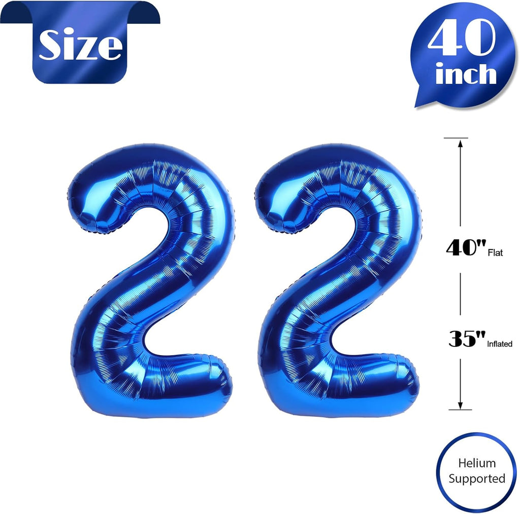 Number 22 Balloon - Navy Blue 40 Inch Birthday Decoration for 22nd Celebration | Party Supplies