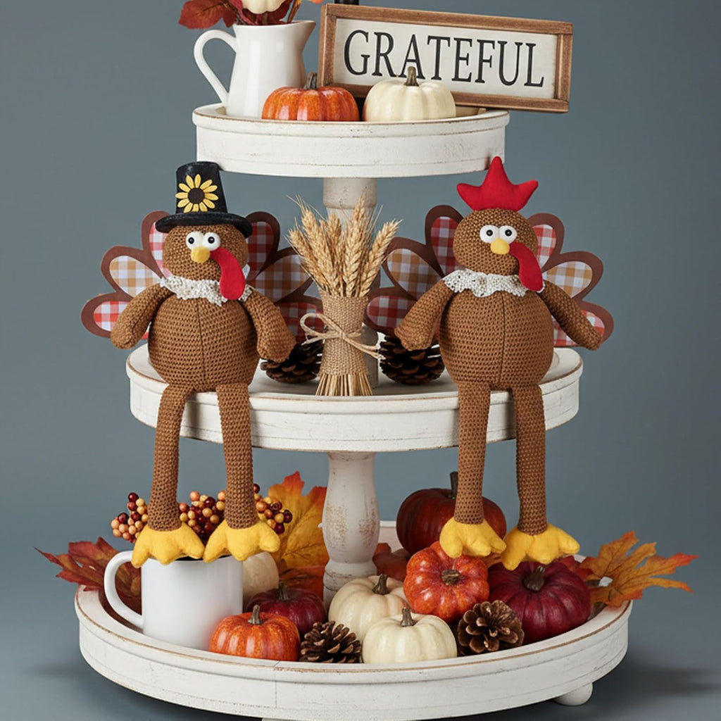 Regine Switzerland Thanksgiving Turkey Decorations - Set of 2 Plush Dolls for Fall Harvest Home Decor | Brown