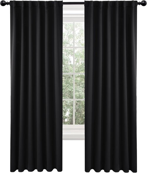 Deconovo Blackout Curtains - 84 Inch Long, Room Darkening Panels in Black | 2 Pack, 52x84 Inch
