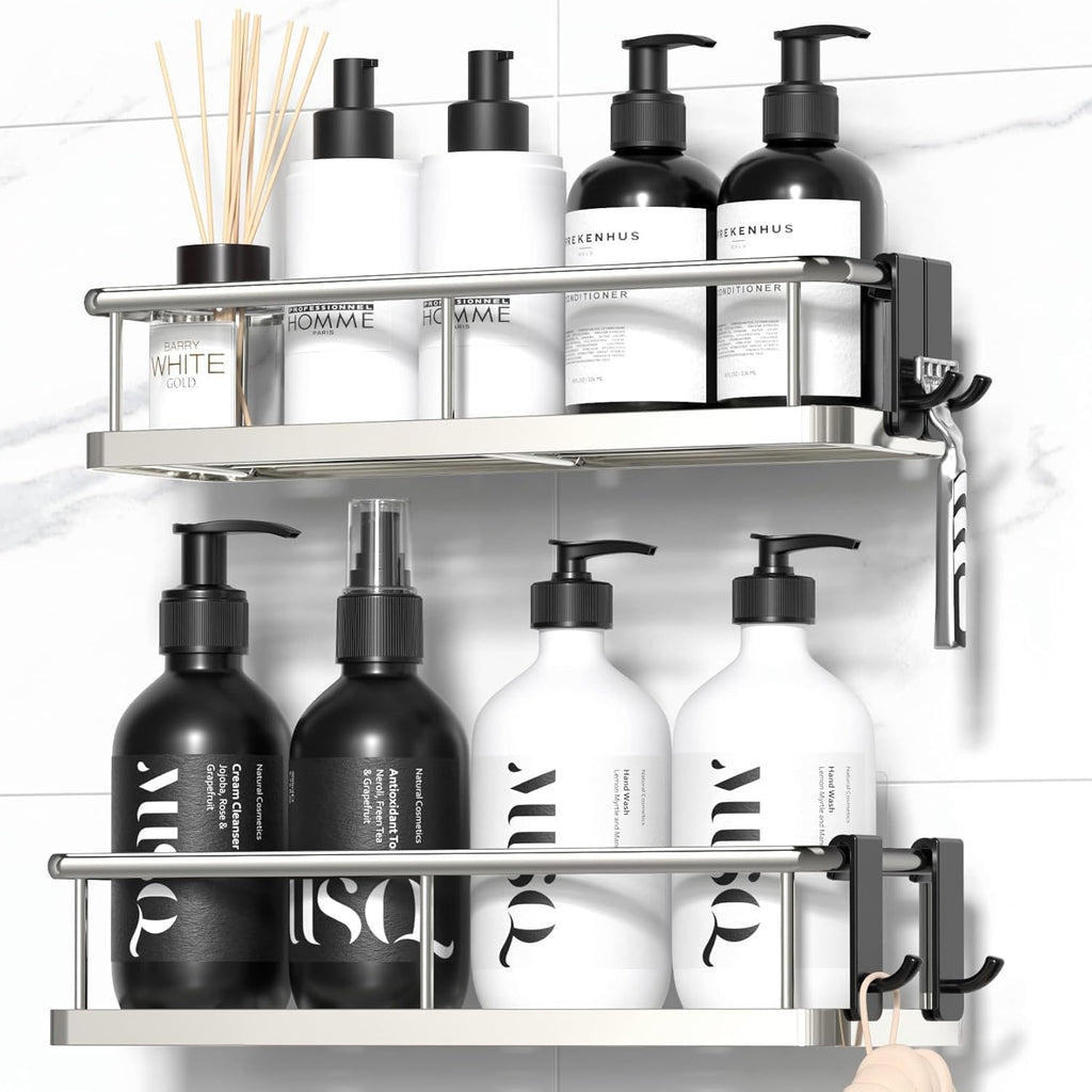 YASONIC Shower Caddy - Large Capacity Organizer with Soap Holder & 16 Hooks - 8 Pack