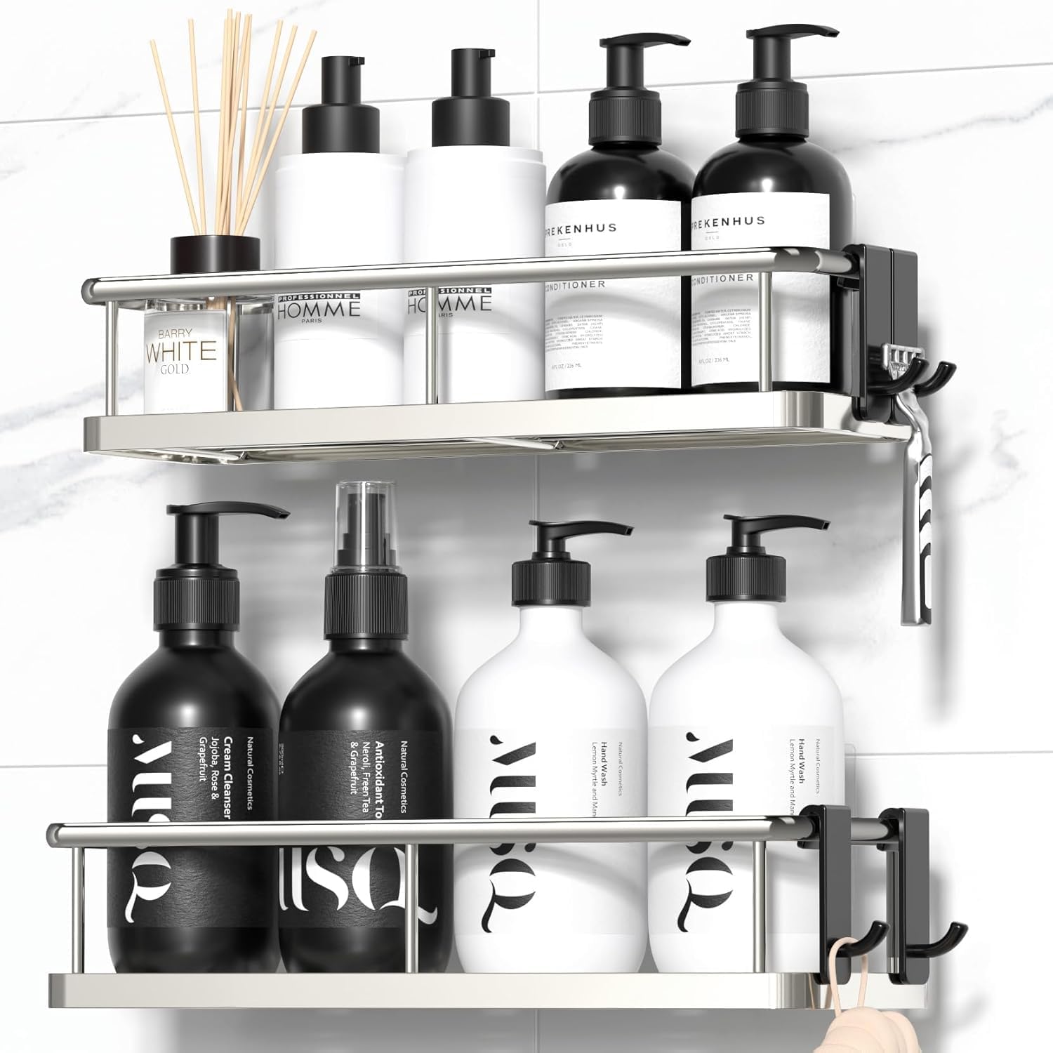 YASONIC Shower Caddy - Large Capacity Organizer with Soap Holder & 16 Hooks - 8 Pack