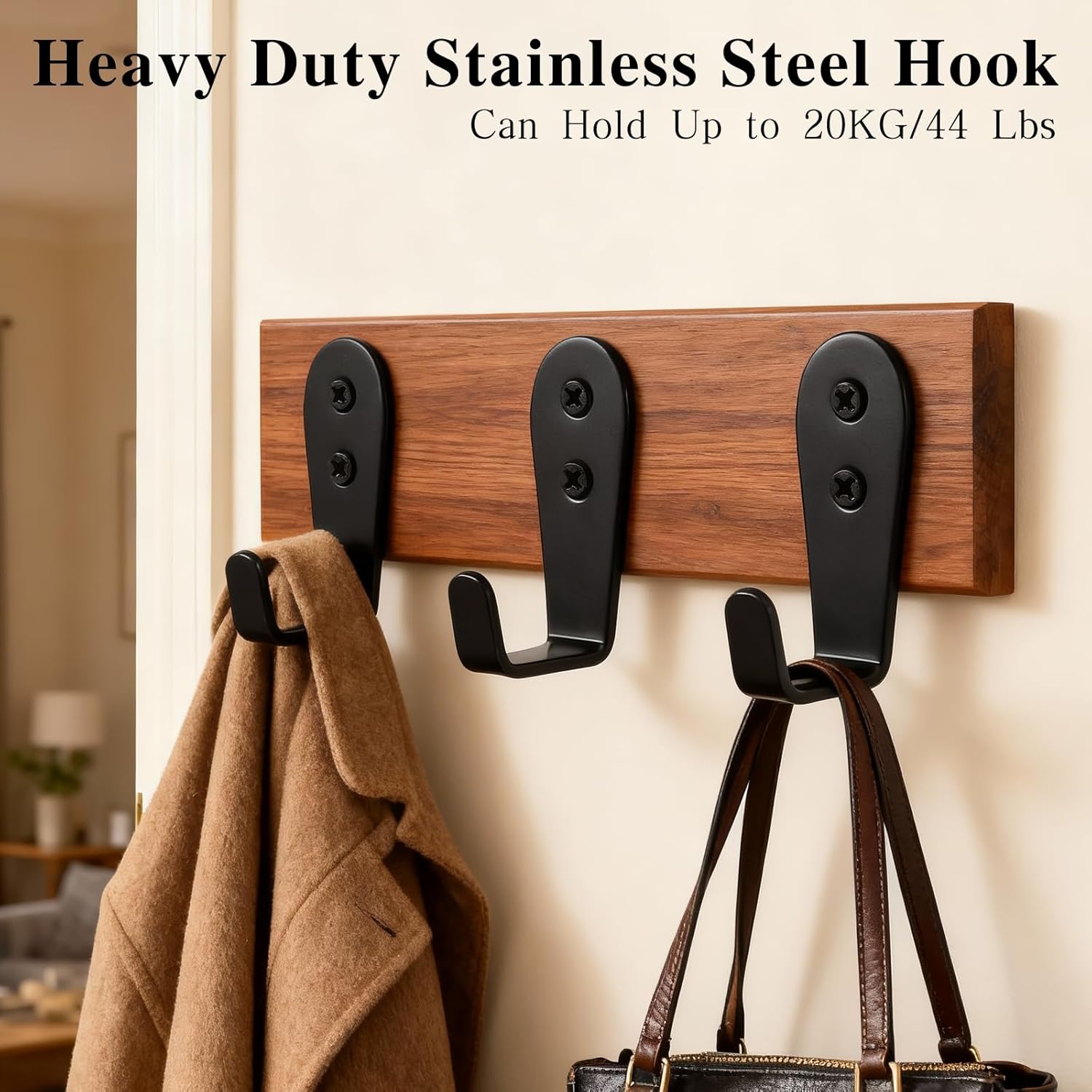 Skiennix Stainless Steel Wall Hooks - Heavy Duty Key Holder & Coat Hanger, 8 Pack (Black)