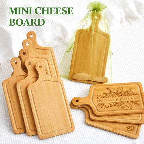 Nuenen 30 Pcs Mini Wooden Charcuterie Board Bulk, Small Wood Cutting Board for Crafts Laser Engraving with Knives Organza Bags Wedding Baby Shower Favors Gift (Square,Bamboo Color)