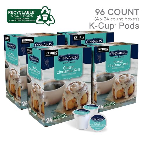Cinnabon Classic Cinnamon Roll Keurig Single-Serve K-Cup Pods, Light Roast, 24 Pods Per Pack, Case Of 4 Packs