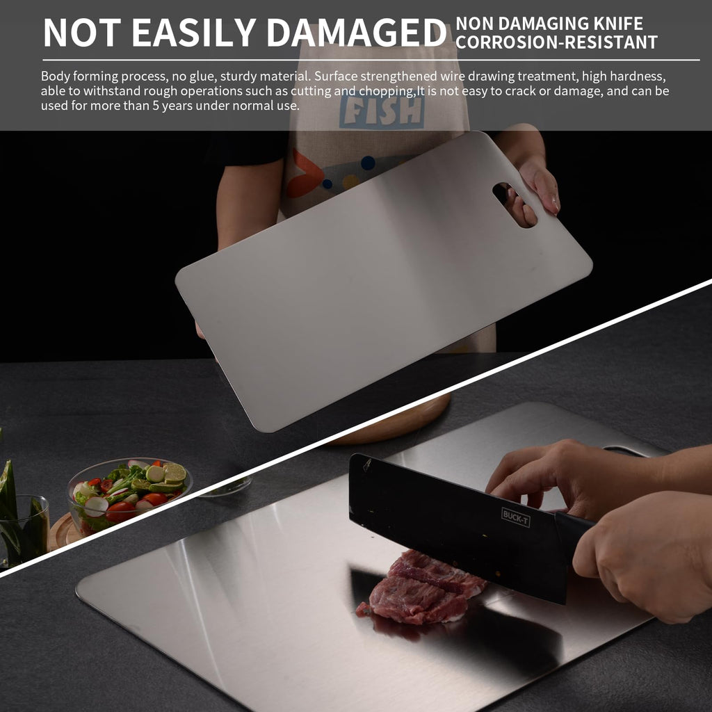 100% Pure Titanium Cutting Board, Non-Toxic & Hygienic Chopping Board, Double-Sided Kitchen Cutting Board, Durable & Easy to Clean, Perfect for Home Cooking & Meal Prep (3PC:S+M+L)