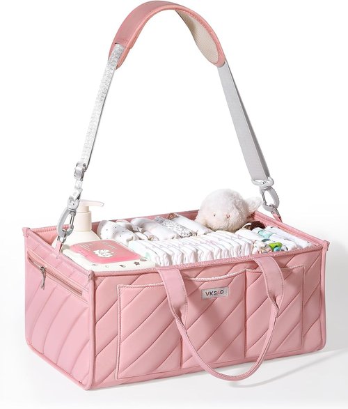 Diaper Caddy Organizer by Extra Large - Water-Resistant Nursery Storage Basket with Zipper Pocket & Shoulder Strap | Perfect for Twins, Blush Pink