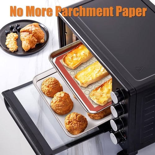 Deedro Baking Sheet Set - Stainless Steel Cookie Pan with Silicone Mats | 4-Piece, Non-Toxic, Easy Clean