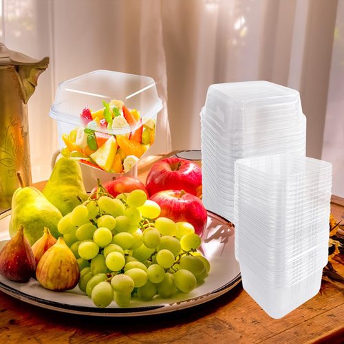 100Pcs 8oz Plastic Dessert Cups with Lids and Spoons,Disposable Parfait Cup Square Cake Containers for Party Favor,Mousse,Yogurt,Pudding,Snacks,Fruits,50 Sets