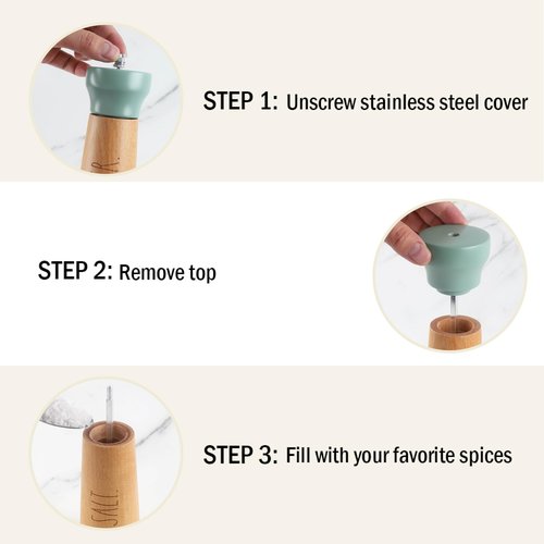 Rae Dunn Salt and Pepper Grinder Set of 2 - Bamboo Sea Salt Pepper Grinder - Classy Salt and Pepper Shakers - Pepper Mill & Salt Mill, Sage
