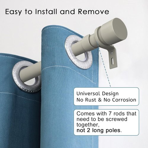 Byondeth Adjustable Curtain Rods - 16 to 120 Inches, 1 Inch Diameter, Brushed Nickel Finish