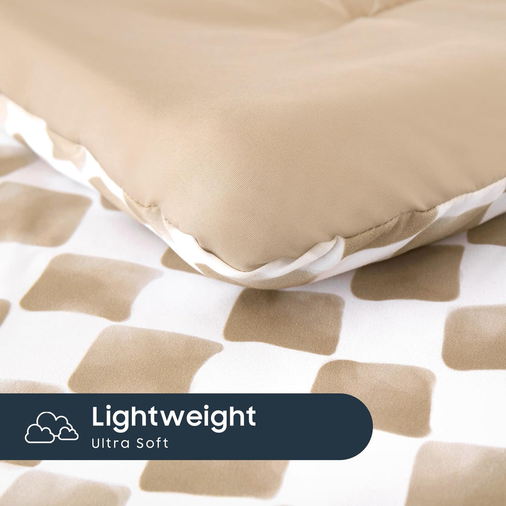 Wake In Cloud - Toddler Bedding Set for Boys Girls, Cute Gingham Grid Checkered, 4 Pieces Soft Crib Bed Set Including Comforter, Sheets and Pillowcase, Brown White