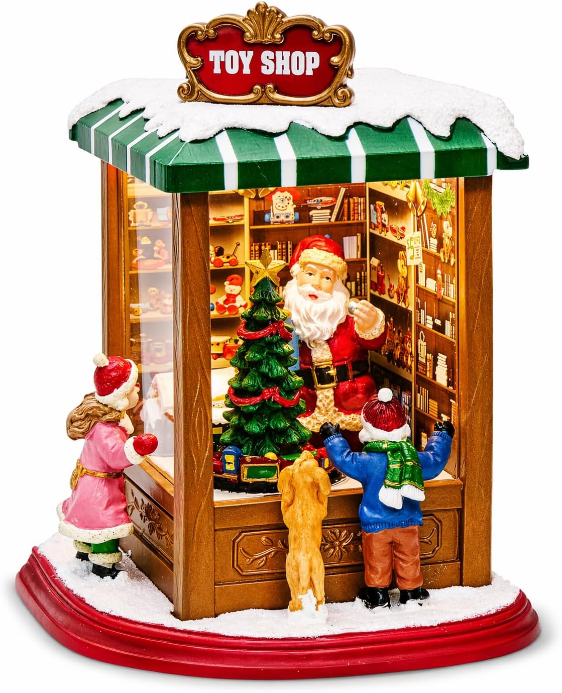 Moments In Time Lighted Santa’s Christmas Village Shop - LED Lights & Music | 8.8” Holiday Decoration