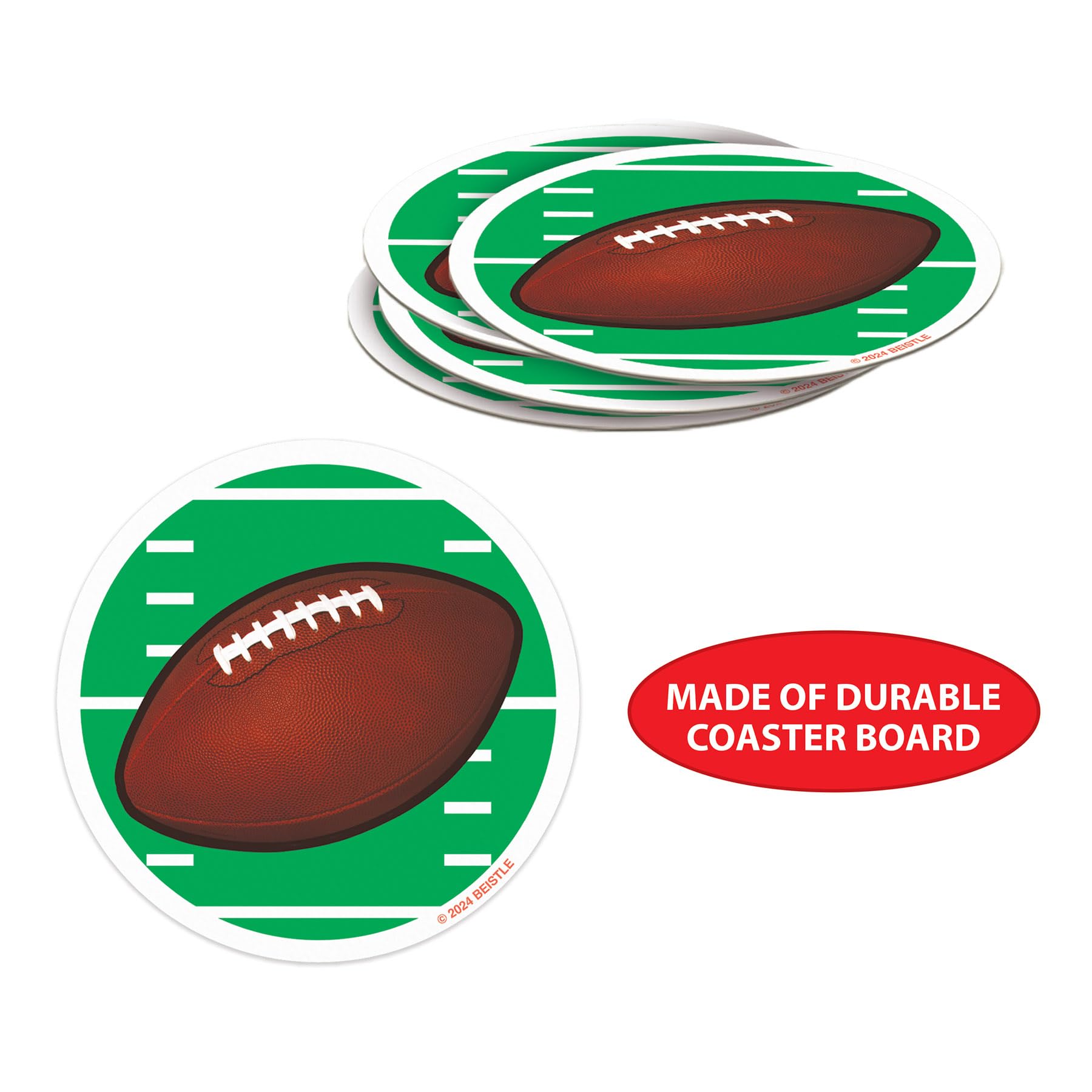 Beistle Football Coasters, Set of 24, Tableware for Game Day Parties, and Tailgating, Drink and Beverage Protectors for Sports-Themed Events