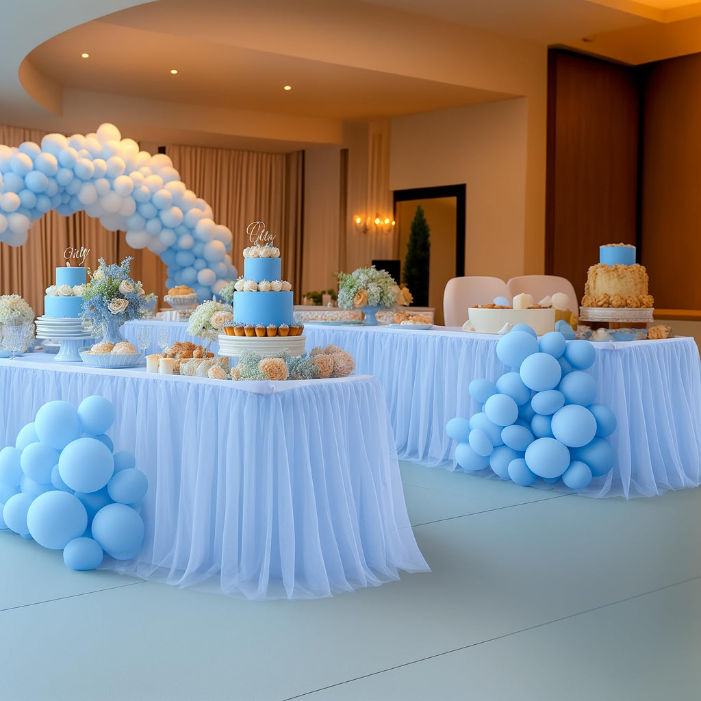HB HBB MAGIC Baby Blue Tablecloths 8 Foot Rectangle Tulle Table Skirt Rectangle Tables 8ft Fitted Spandex Table Covers Light Blue Tablecloth