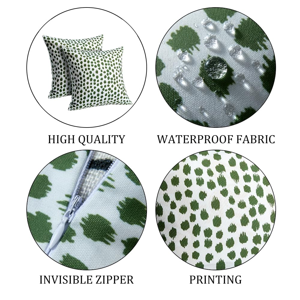 Outdoor Pillow Covers 18x18 Set of 2 Boho Design Navy Dark Green Polka Dot Decorations Pillows Spring Summer Outdoor Waterproof Patio Furniture Porch Sofa Bed Cushion Covers Home Decor JB001-L18