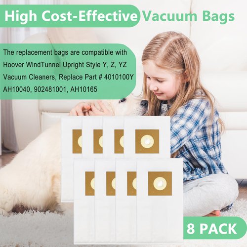 8 Pack Type Y Vacuum Bags for Hoover WindTunnel Upright Style Y, Z, YZ Vacuum Cleaners, Replace Part 4010100Y For Hoover Vacuum Bags Refill
