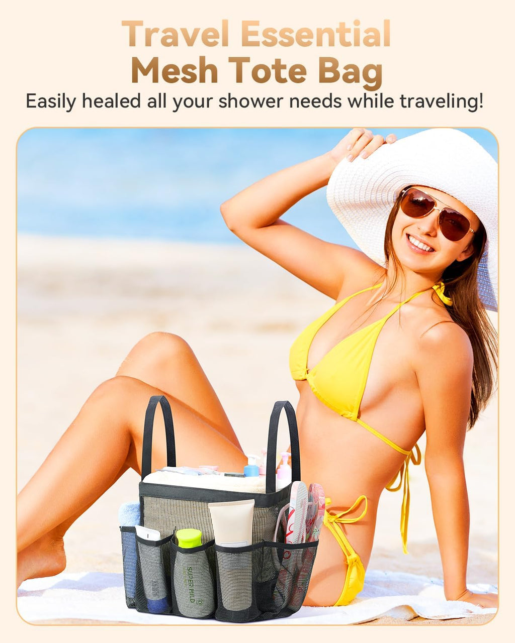 Temede Mesh Shower Caddy Tote - Large Portable Bath Organizer with 8 Storage Pockets | Quick Dry for College, Gym, Travel