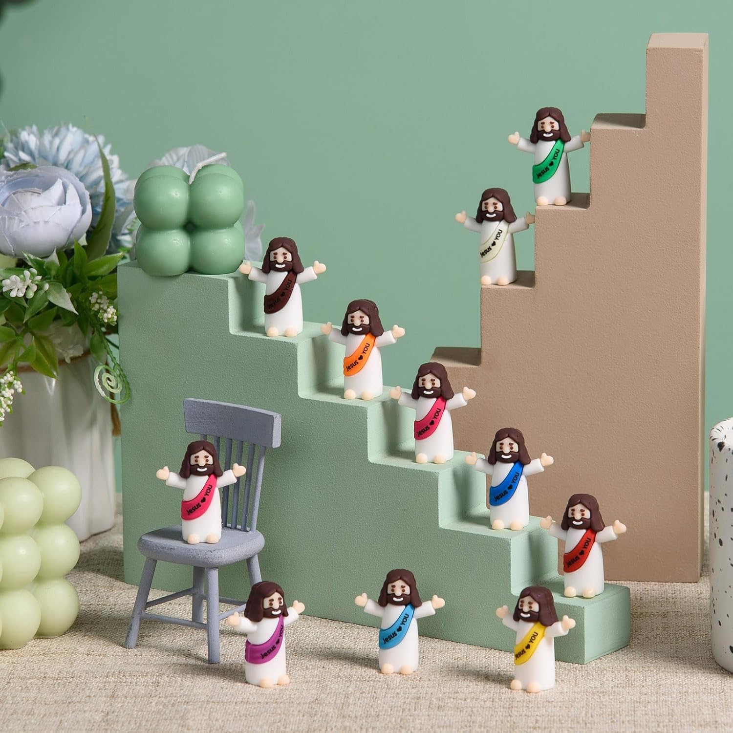 Mini Jesus Figures by [Brand Name] - 50 Pcs Tiny Religious Christ Dolls for Easter Egg Stuffers | Multicolor