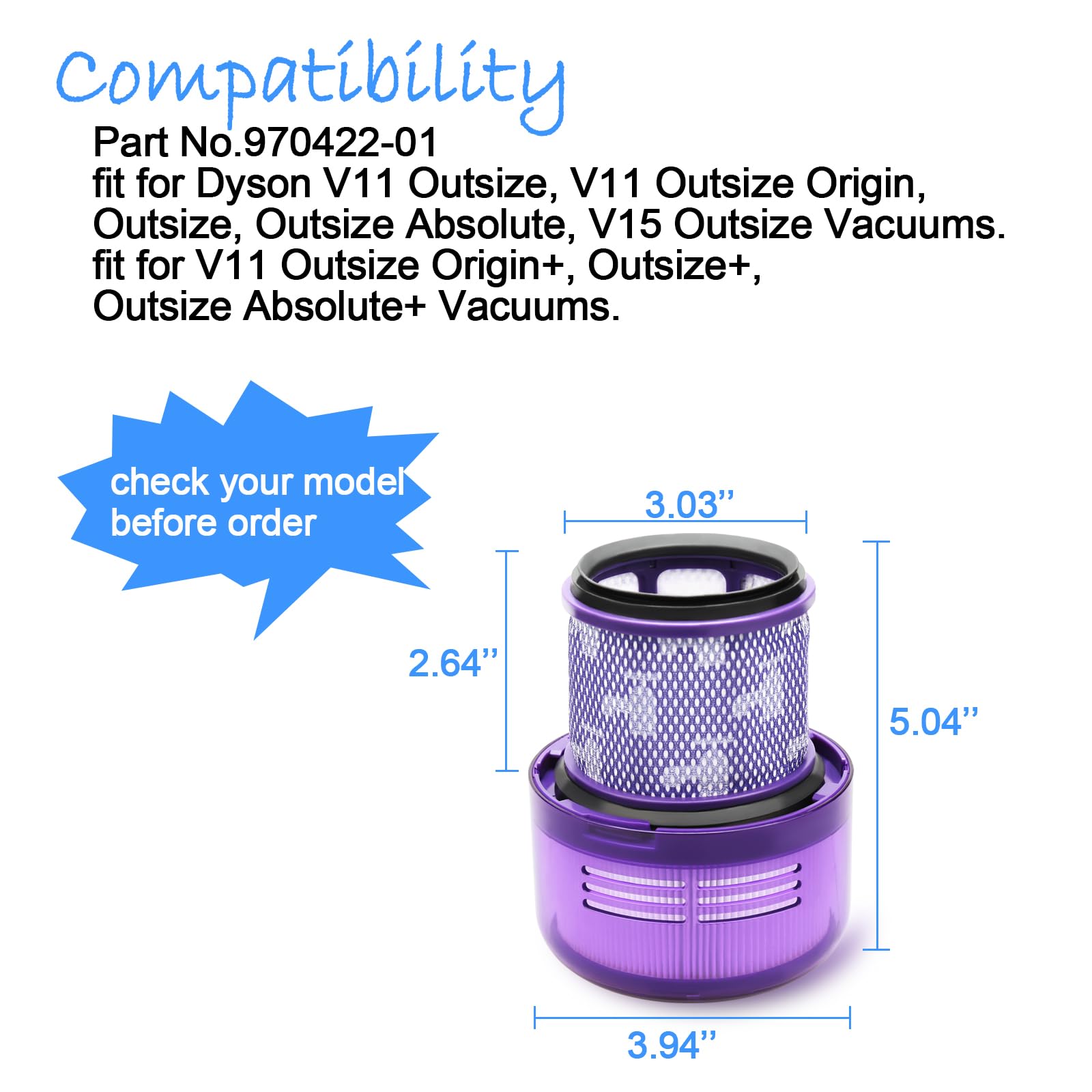 Filter Replacement for Dyson V11 Outsize, V11 Outsize Origin, Outsize Absolute+, V15 Outsize Vacuums, V11 Outsize Origin+, Outsize+, Outsize Absolute+ Vacuums Cleaner, Compare to Part 970422-01 (2)