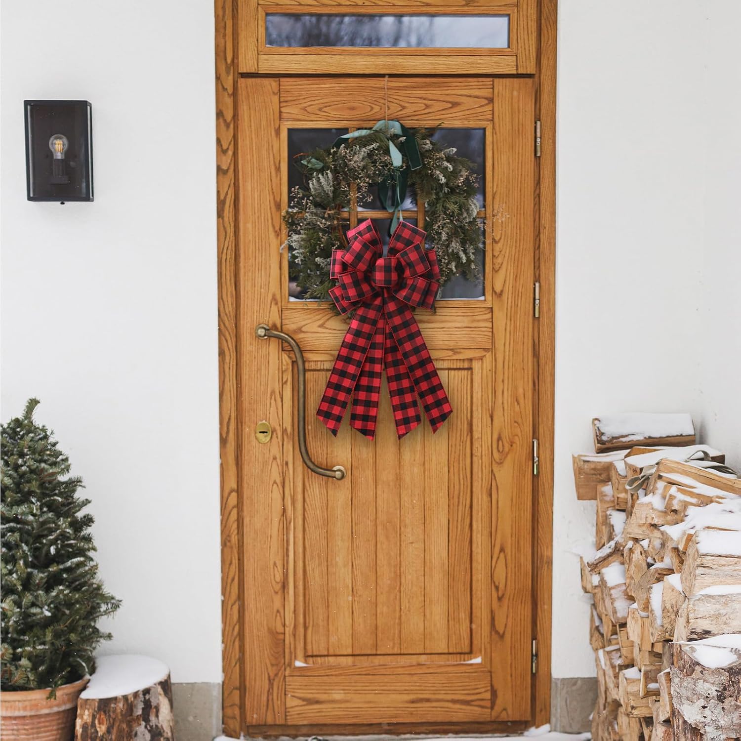 Regine Switzerland Large Red & Black Buffalo Plaid Wreath Bow - Rustic Burlap Decor for Weddings & Holidays