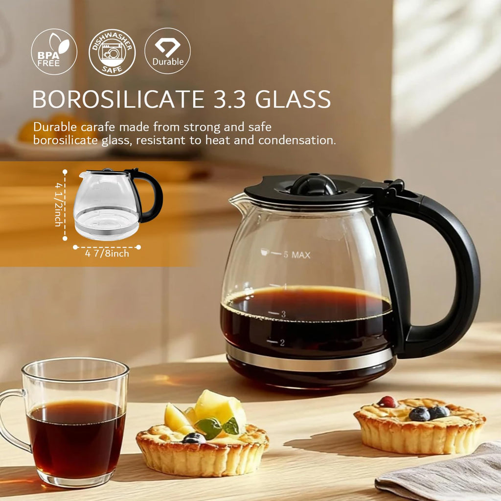 5 Cup Replacement Coffee Carafe, Fits Mr Coffee 5-cups Coffee Machines Model BVMC-PC05BL2, BVMC-SC05BL, Compatible with Gourmia GCM3510 5cups Coffee Maker, Black handle