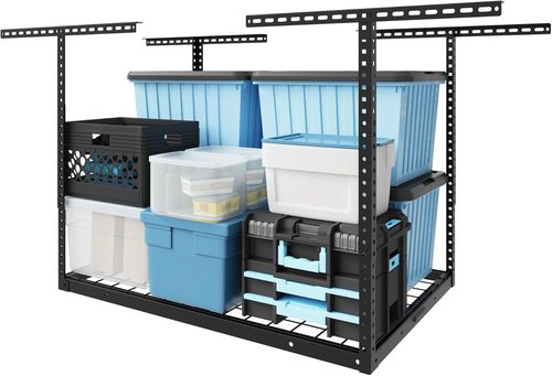 FLEXIMOUNTS 2x3 Overhead Garage Storage Rack - Heavy-Duty Metal, Adjustable, 155lbs Capacity, Black