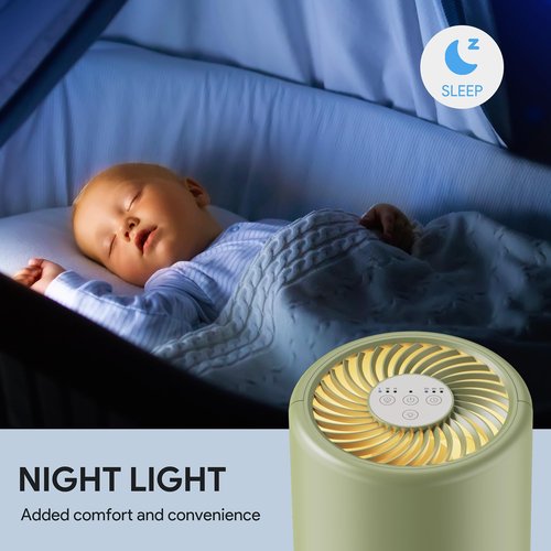 FULMINARE Air Purifiers for Home Bedroom H13 HEPA Air Purifier, 3 Speeds, Timer, 24dB, Small Mini Air Purifier with Night Light, Sage Green