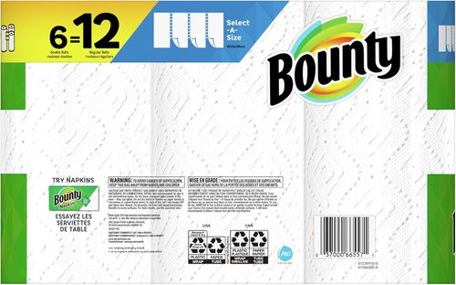 Bounty Select-A-Size Paper Towels - White Big Rolls | 6 Count with 74 Sheets Each
