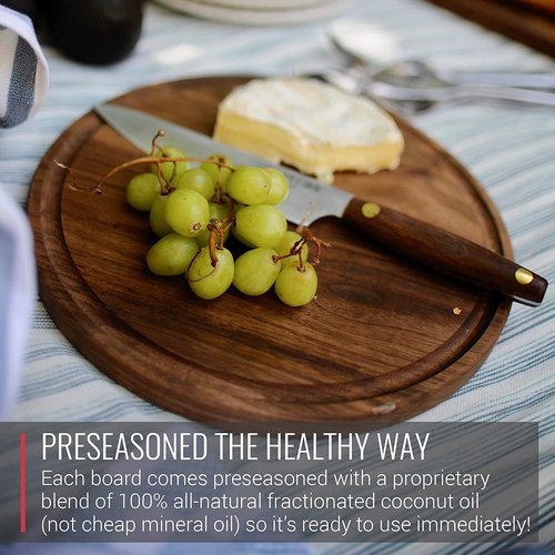 Made in USA Walnut Cutting Board by Virginia Boys Kitchens - Butcher Block made from Sustainable Hardwood (Round - 10.5)