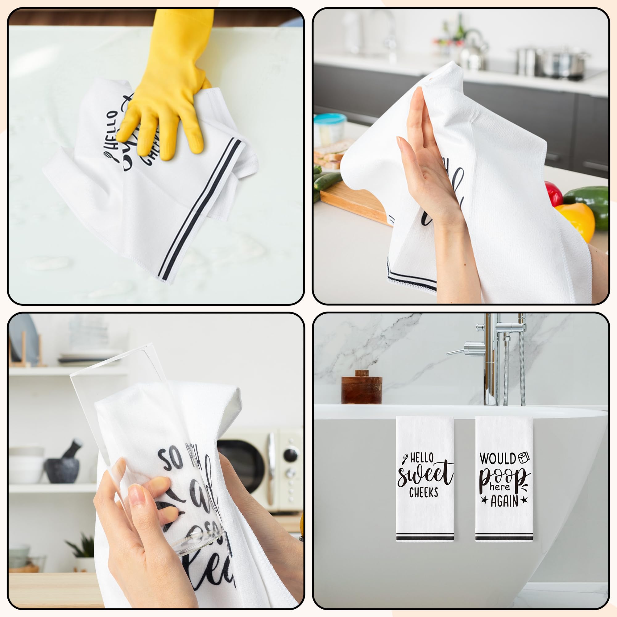 AellasNervalt Funny Sayings Hand Towel - 6Pcs Sweet Cheeks Fun Bathroom Decorative Absorbent Soft Polyester Towels for Bathroom Bar Dining Room Kitchen Decor, Housewarming Gift for Hostess Home Friend