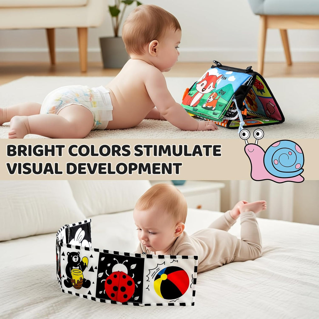 Skiennix 3PCS High Contrast Baby Toys - Tummy Time Mirror & Crinkle Cloth Teether for Newborns