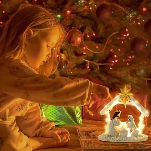 HADM Nativity Set for Christmas Indoor Nativity Scene with LED Lights - Tabletop Decoration Memory (Figurines)
