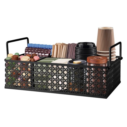 DYGZBLHT Coffee Bar Organizer, Metal Countertop Station With Handles, Coffee Pods Holder, Tea Condiment Organizer, Mesh Black