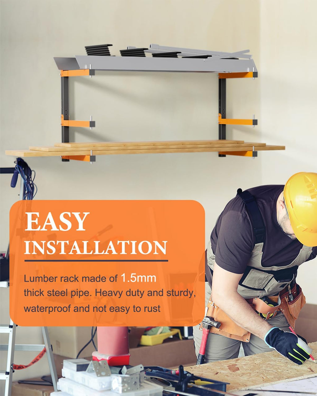 Skiennix Lumber Storage Rack - Heavy-Duty Wall-Mounted Organizer | Holds Up to 720 LBS - 4 Pack, Orange