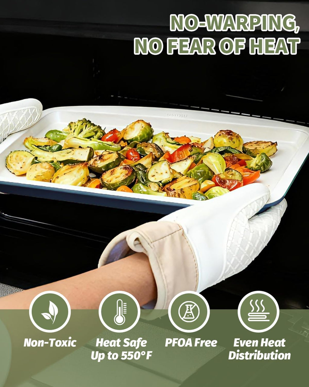 Skiennix Ceramic Nonstick Baking Pans Set - 30 PCS Stackable Bakeware, 550°F Oven Safe, Dishwasher Safe (Blue)