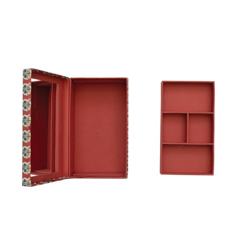 Fabric Covered Jewelry Box with Floral Pattern and Interior Mirror, Multicolor