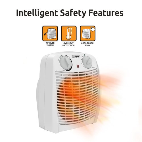 EZ-HEAT 750/1,500 Watt Portable Indoor Space Heater with Adjustable Thermostat, Overheat Sensor, Safety Tip-Over Switch, & Stay Cool Housing, BNS-15K
