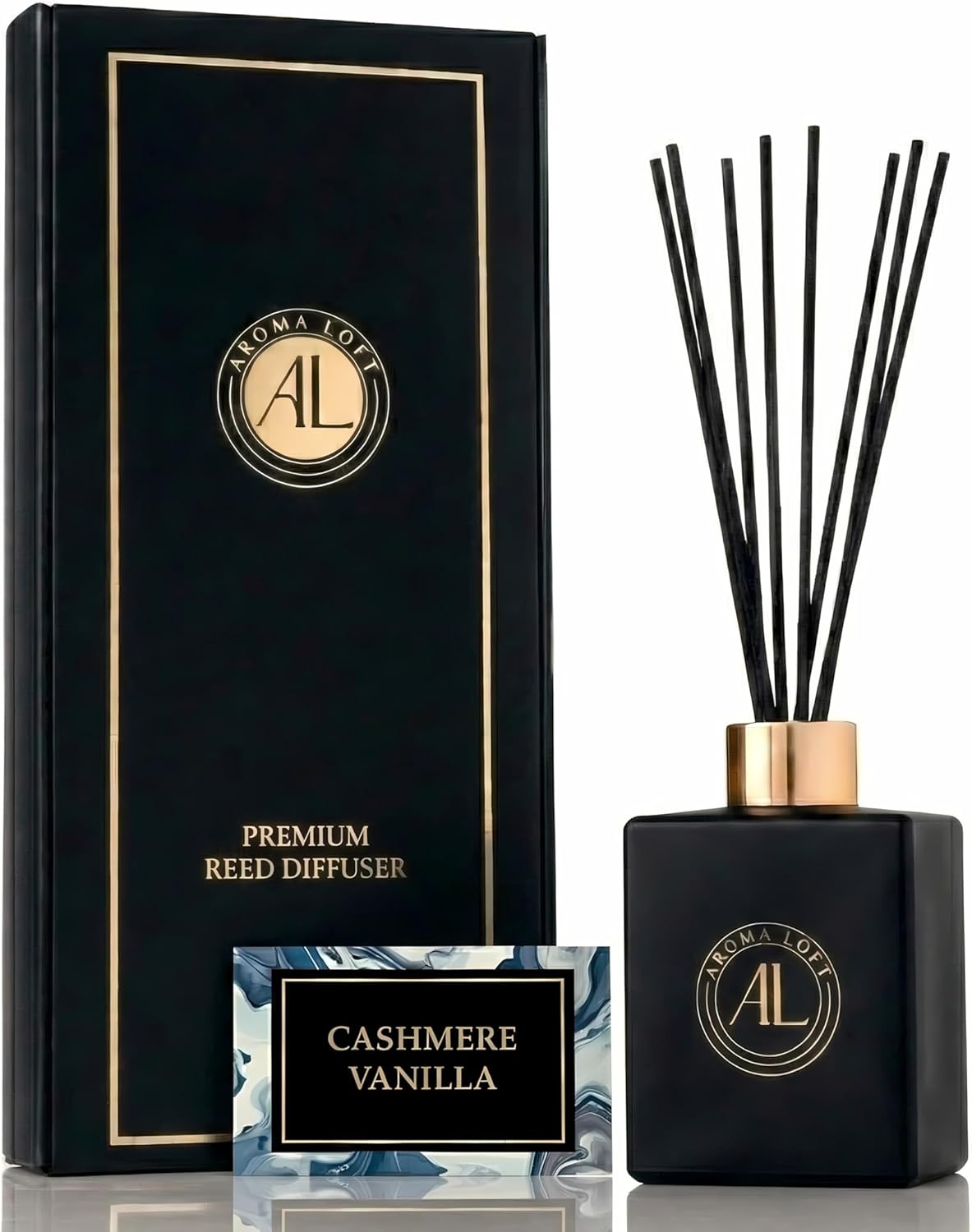 Smell Good Stuff Black Reed Diffuser - Premium Cashmere Vanilla Scent | Long-Lasting 5 oz Oil Set for Home & Office