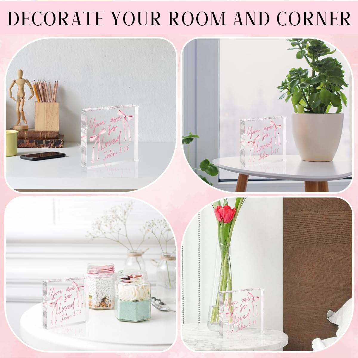 Skiennix Pink Bow Room Decor - Inspirational Bible Verse Quotes | Valentine's Day Gifts for Women