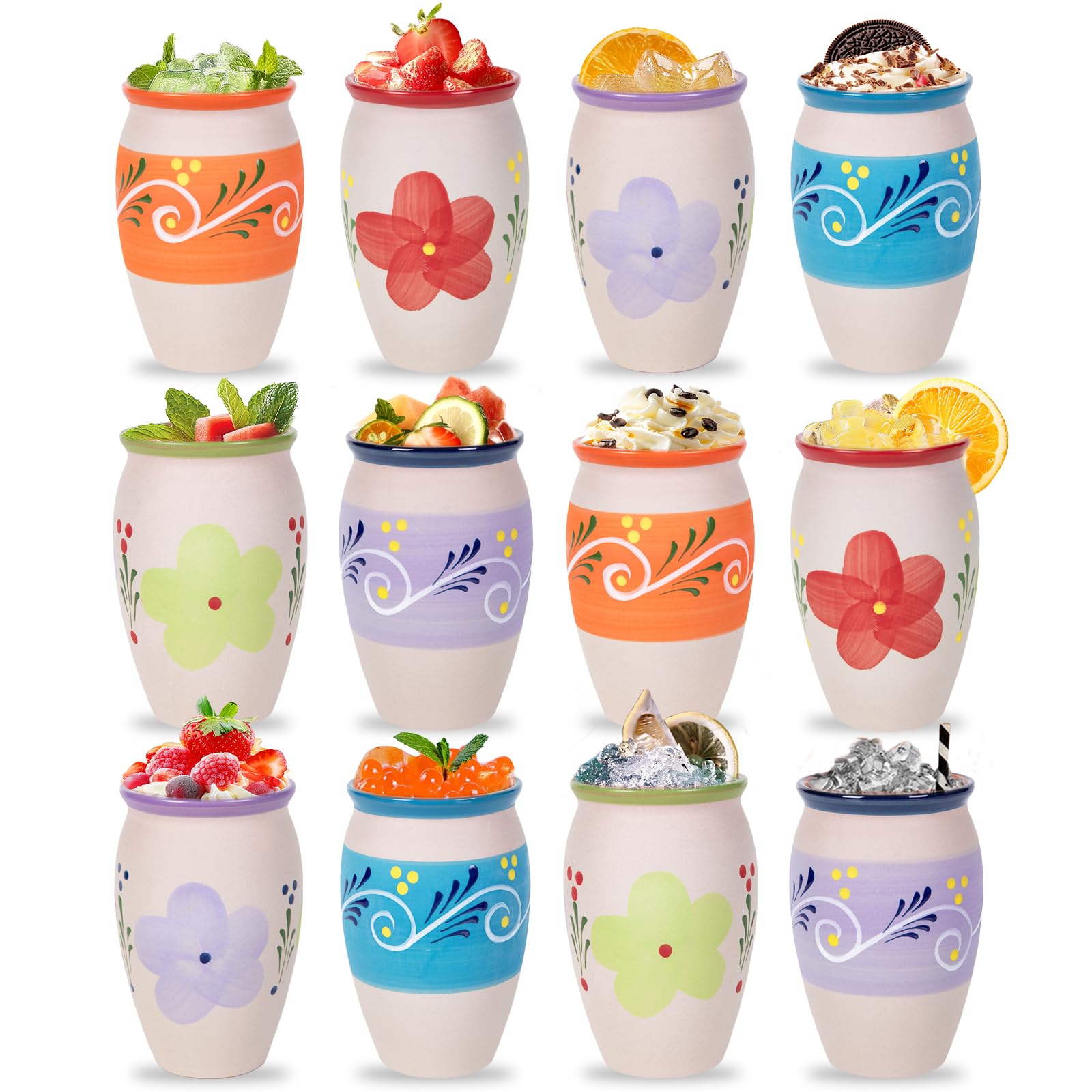 FirstGift 12-Pack Cantaritos de Barro Mexicanos – 12 oz Handmade Clay Cups for Margaritas, Taco Tuesday, Mexican Fiesta (Dishwasher & Microwave Safe)