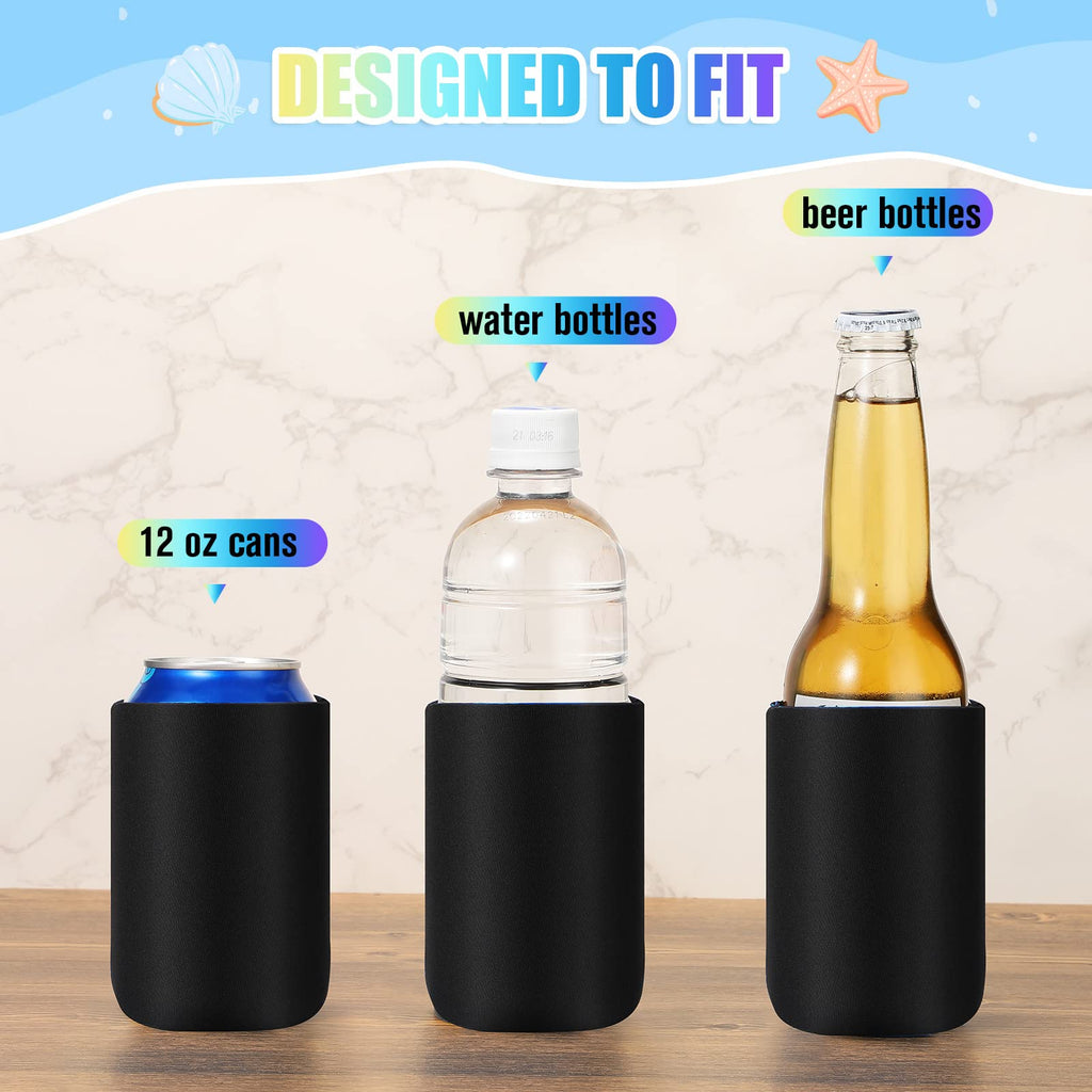 200 Pcs Blank Beer Can Cooler Sleeves Bulk Can Sleeve Beer Drink Sleeve Insulator Sleeve Soft Insulated Reusable Beer Can Coolers for Soda Beer Wedding Party Favors Supplies (Black)