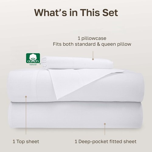 California Design Den Twin Size Sheet Set - Soft 100% Cotton, 500 Thread Count, Deep Pocket - White