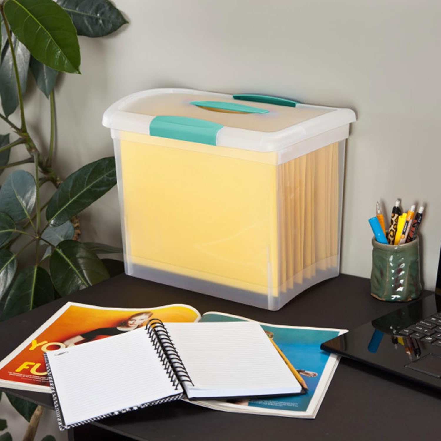 Sterilite Large Nesting ShowOffs - Stackable Storage Bins with Latching Lid & Handle | Clear 6-Pack for Office Organization