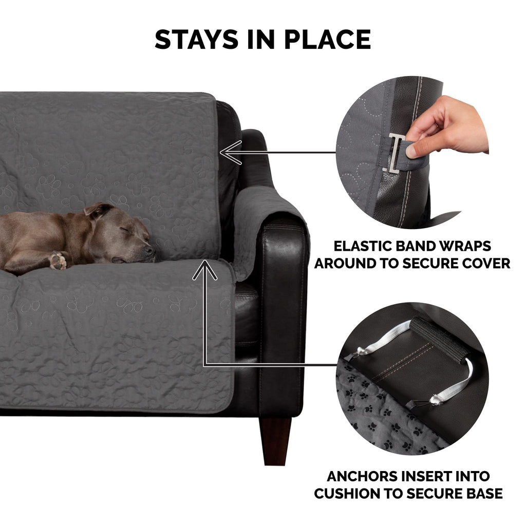 Furhaven Waterproof & Non-Slip Large Sofa/Couch Cover Protector for Dogs, Cats, & Children - Quilted Paw Print Living Room Furniture Cover - Gray, Large Sofa